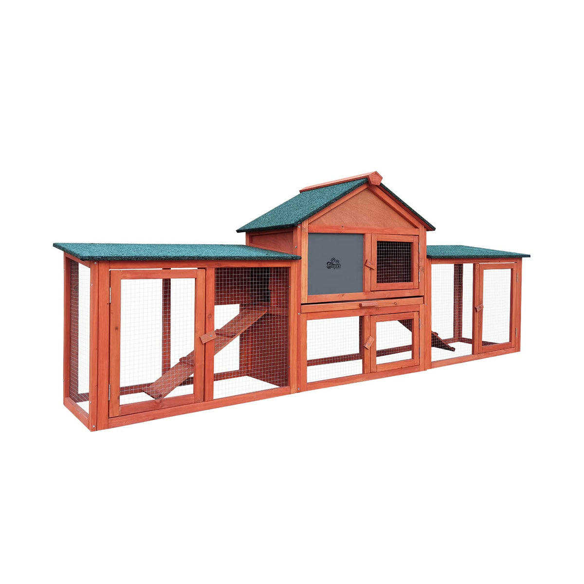 210 cm Fir-Wood Two-Level Small-Animal Hutch with Mesh Run
