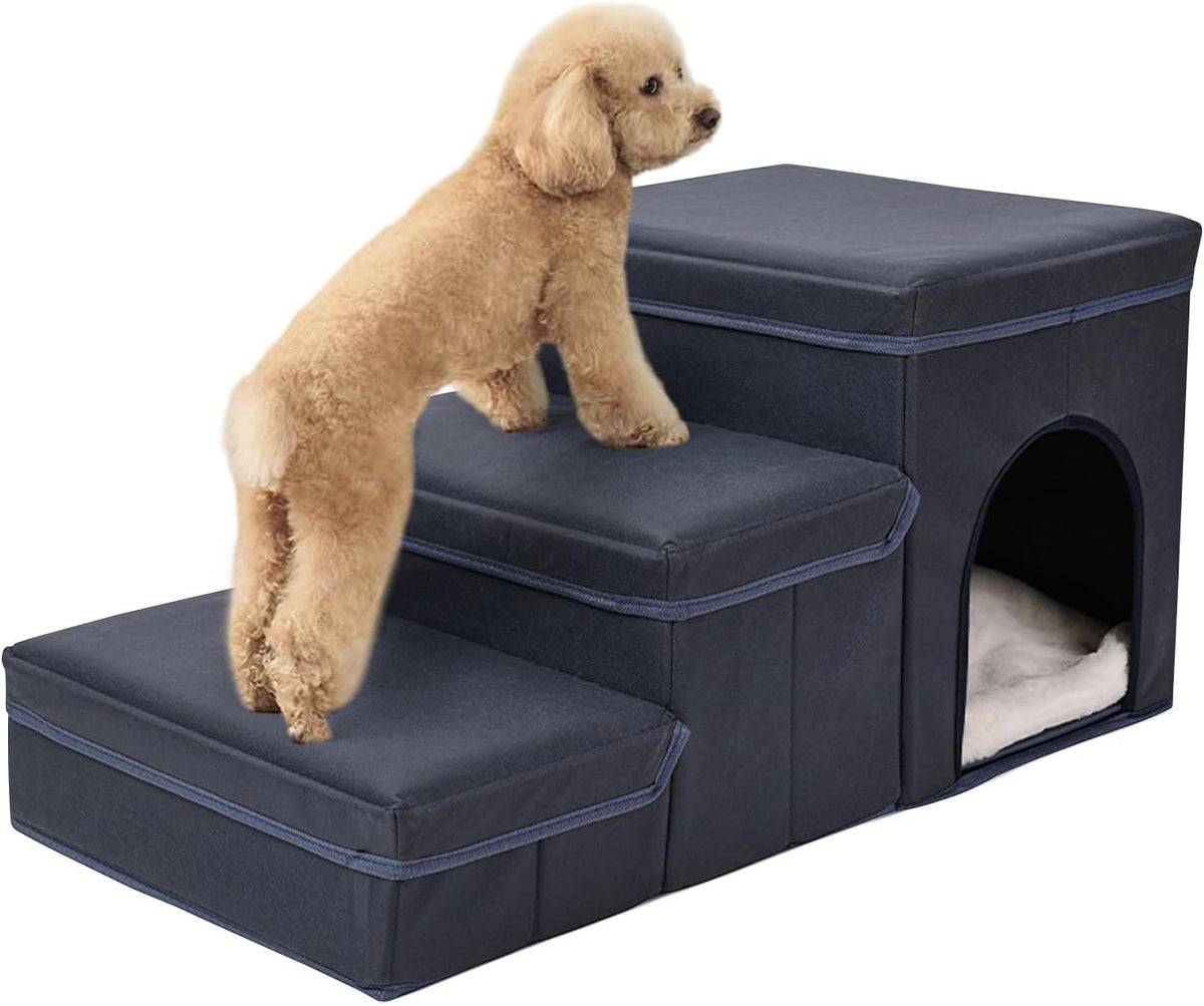 3-in-1 Foldable Pet Stairs with Bed & Storage