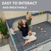 Baby Playpen, 200cm Extra-large Playpens Play Yard with 50 Balls Pit, 4x handlers, Baby Play Gates with Basket Net, Playards Fence for Toddler Babies with Breathable Mesh (200*160*66cm)