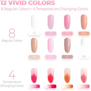 Poly Nail Gel Kit, 12 Colours Nail Gel Kit Enhancement Builder with 4 Temperature Color Changing Extension, 8 Regular Color Nail Extension, Slip Solution Trial Professional Technician Kit for DIY