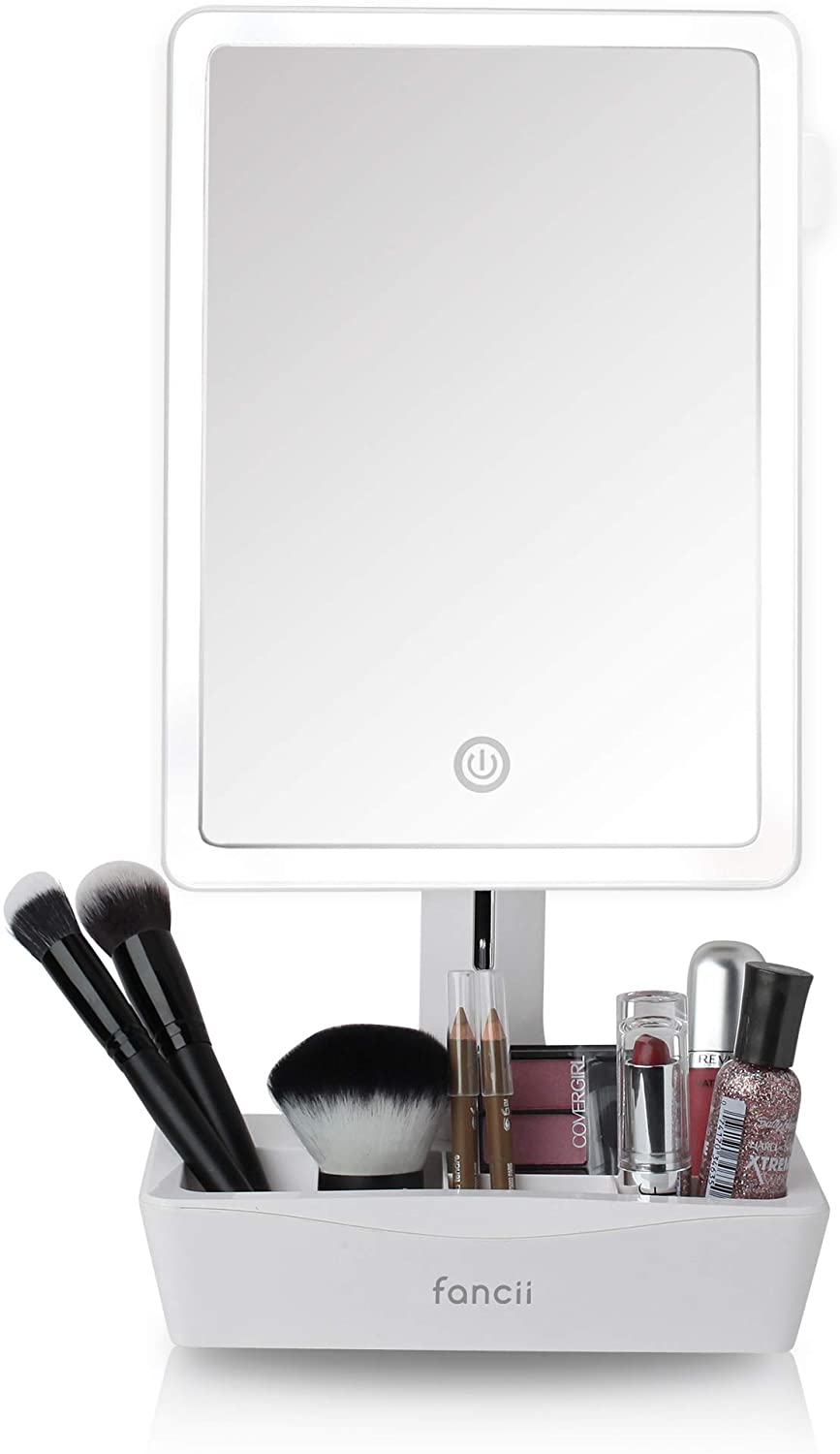 Large LED Vanity Mirror with 10× Magnifying Mirror & Organiser Base