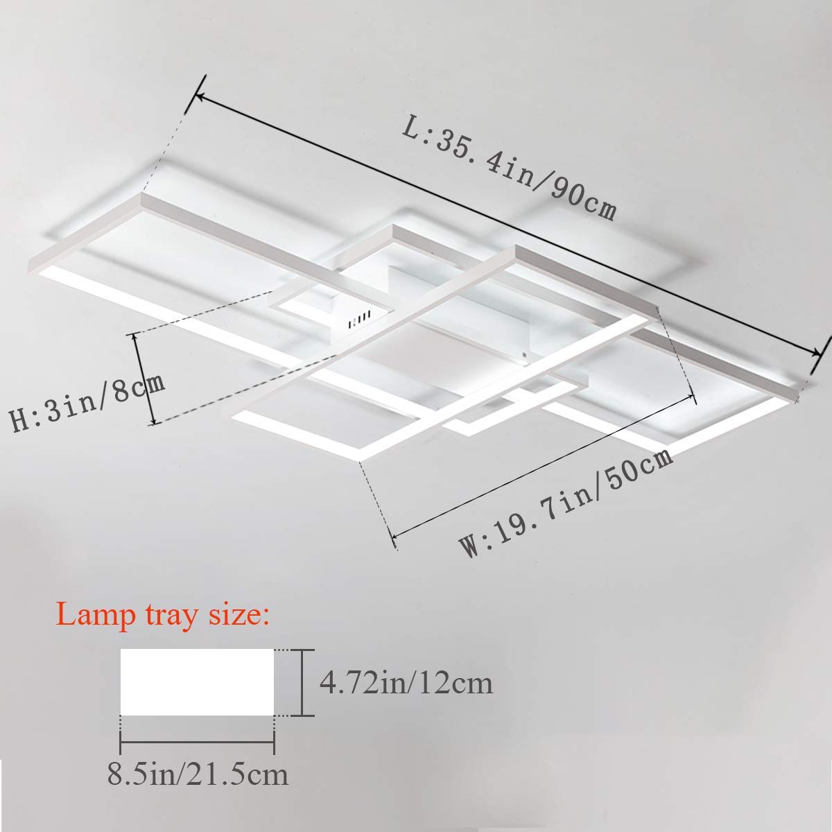 Ceiling Light Dimmable LED Chandelier with Remote Control,Modern 50W 3-Layer Square Ceiling Lamp Acrylic Flush Mount Ceiling Lights Fixtures for Bedroom Dining Living Room Kitchen(White)