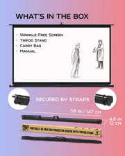 Projector Screen with Stand 60 inch - Indoor and Outdoor Projection Screen for Movie or Office Presentation - 16:9 HD Premium Wrinkle-Free Tripod Screen for Projector with Carry Bag and Tight Straps