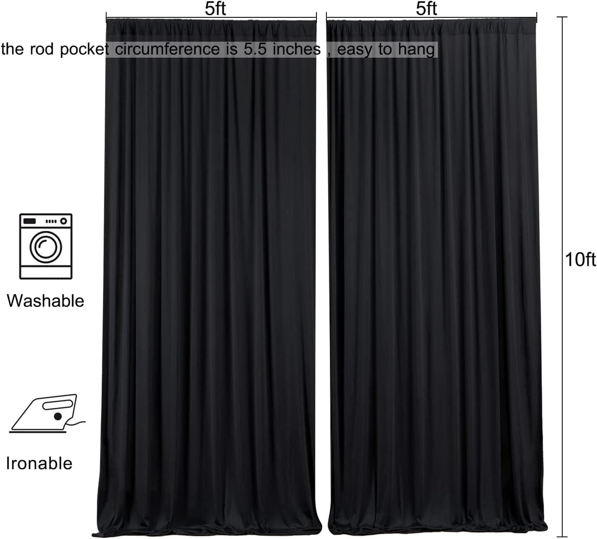 3.05 × 3.05 m Black Polyester Backdrop Drapes – 2 Panels