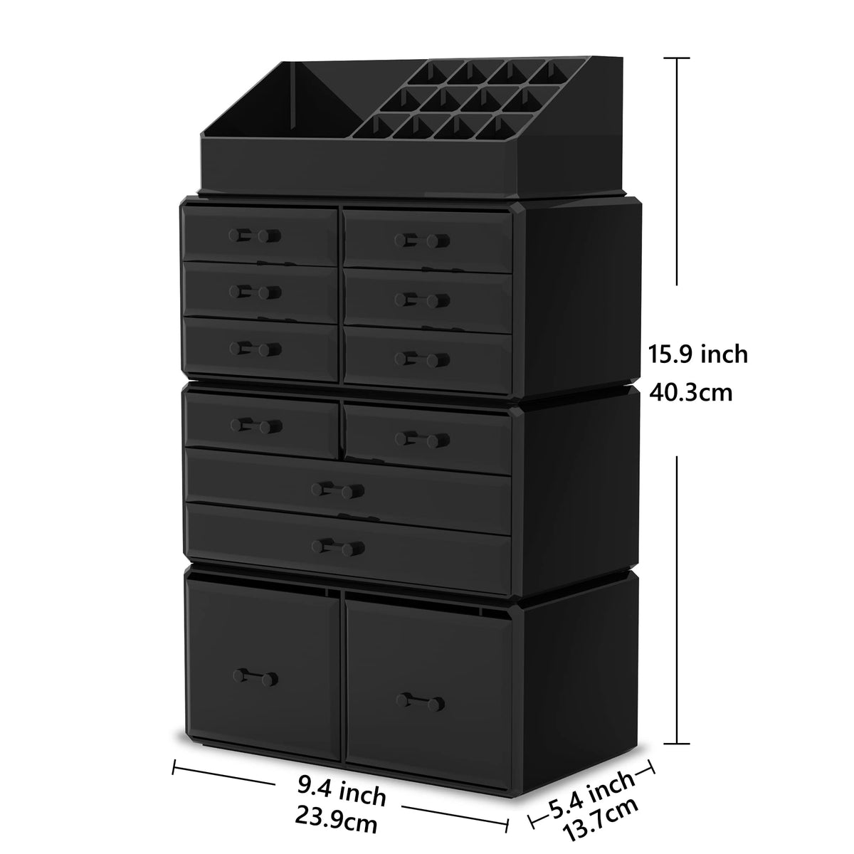 Readaeer Black 12-Drawer Makeup Organiser with 16 Compartments