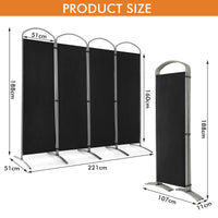 221 × 188 cm 4-Panel Black Fabric Room Divider