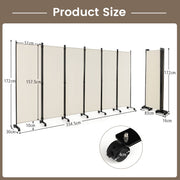 334.5 × 172 cm 6-Panel Rolling Room Divider – 4 Colours