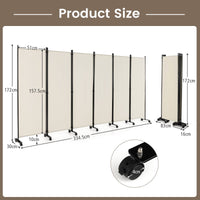 334.5 × 172 cm 6-Panel Rolling Room Divider – 4 Colours