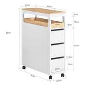 Storage Cart Narrow Cabinet on Wheels Storage Cabinet with 1 Removable Tray and 3 Drawers