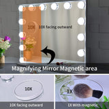 Hollywood Mirror, Large Lighted Vanity Makeup Mirror with Lights, 14pcs Led Bulbs Table top or Wall Mounted Dressing Table Beauty Mirror with A Magnetic 10x Magnifying Mirror (Silver)