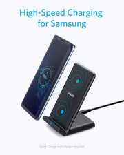 Anker Fast Wireless Charger, 10W Wireless Charging Stand, Qi-Certified, Compatible iPhone XR/Xs Max/XS/X/8/8 Plus, Fast-Charging Galaxy S9/S9+/S8/S8+/Note 9 and More, PowerWave Stand (No AC Adapter)