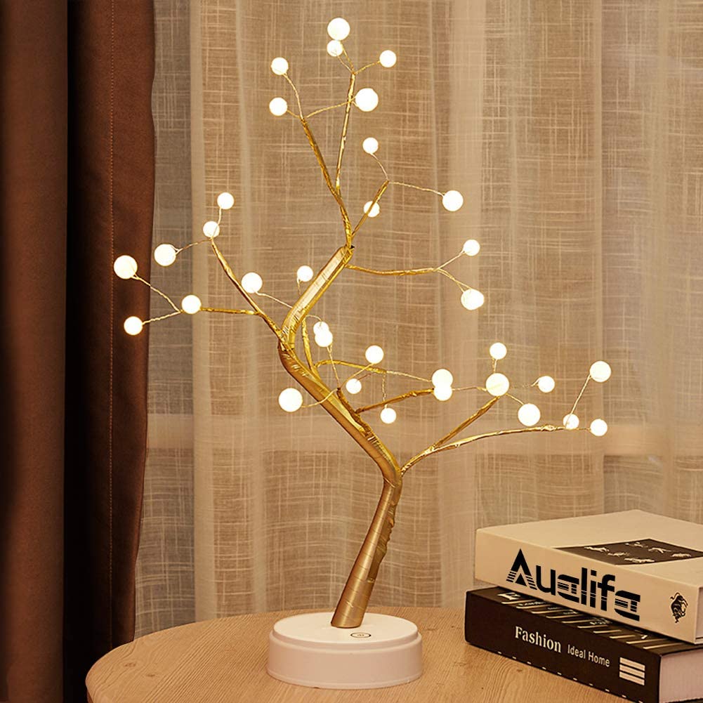 Bonsai Tree Light with 36 Pearls LED Adjustable Branch Tree Lamp Decoration Battery/USB Operated Night Light for Bedroom Christmas Party Indoor Decoration (Warm White)