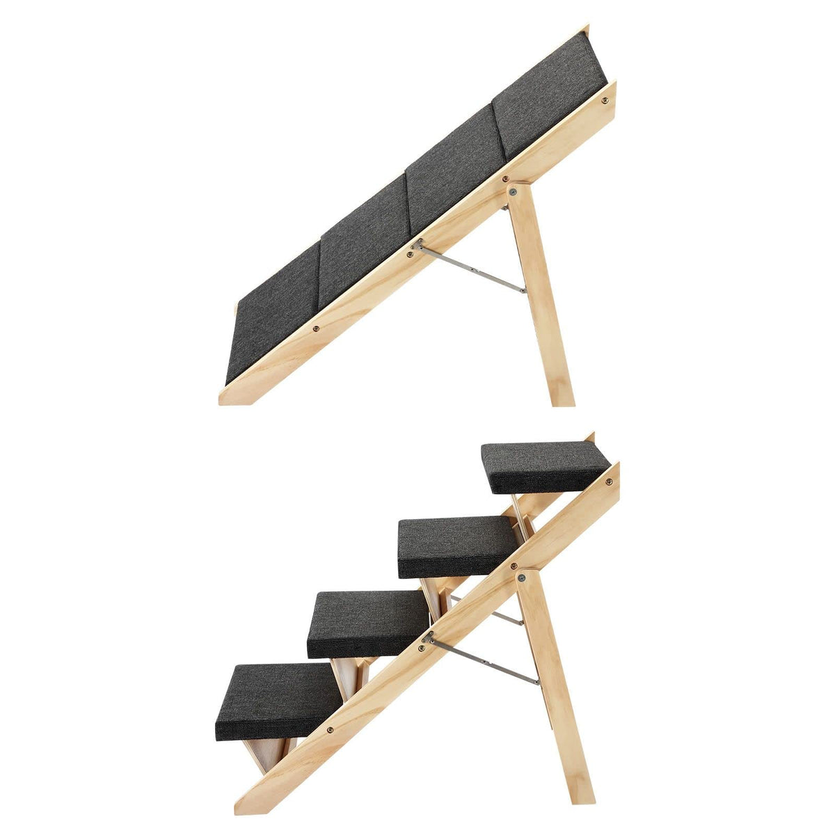 2-in-1 Foldable Pine Pet Ramp & 4-Step Stairs – 60 kg