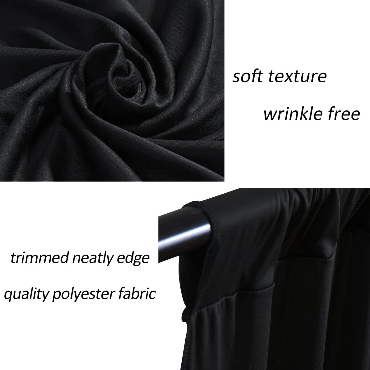 3.05 × 3.05 m Black Polyester Backdrop Drapes – 2 Panels