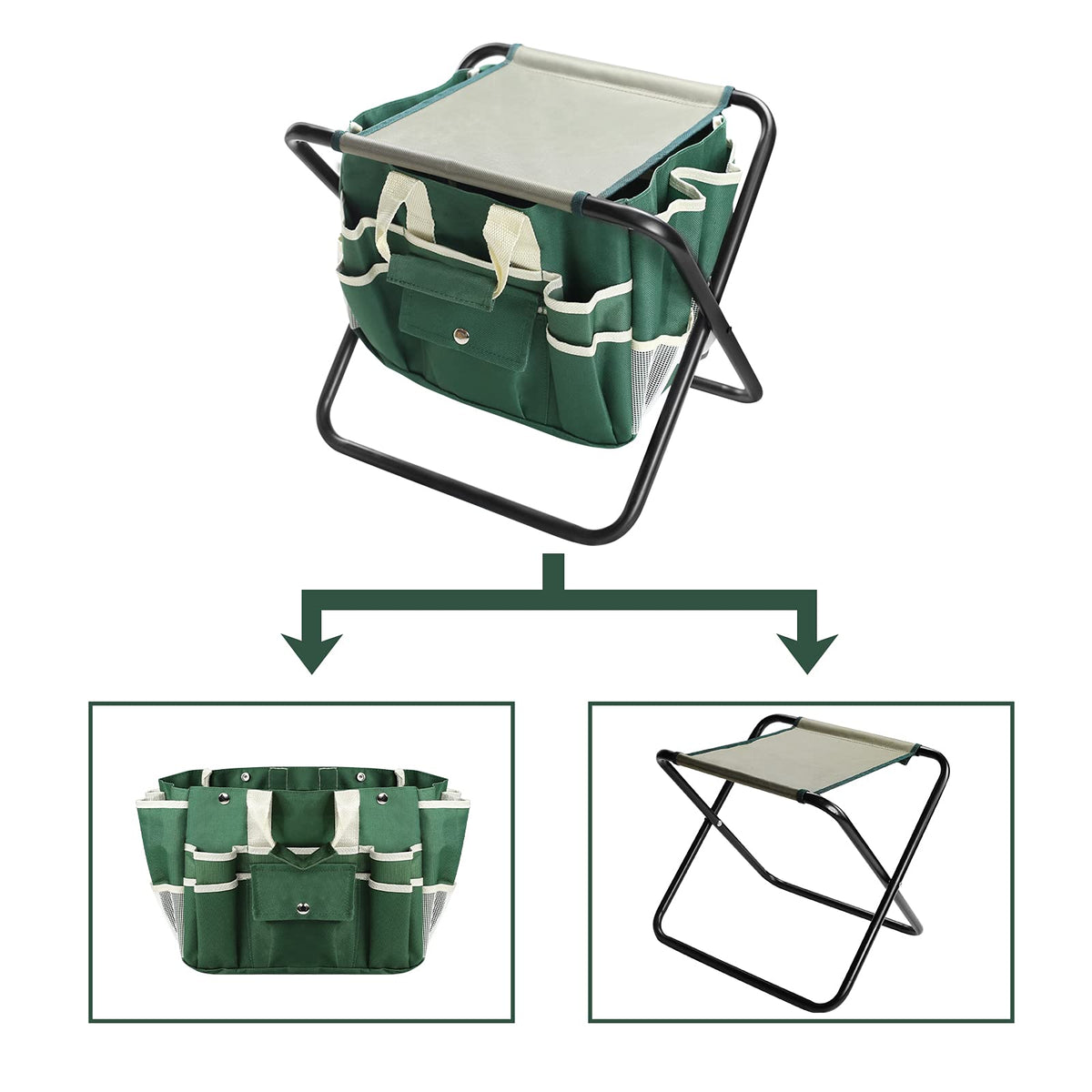 11-Piece Garden Tool Set with Folding Stool & Tote