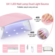 Acrylic Nail Kit with LED Nail Lamp and Electric Nail Drill Machine,Clear White Pink Acrylic Powder and Acrylic Monomer Liquid,12 Pcs Glitter Powder Nail Art Tools for Acrylic Nails