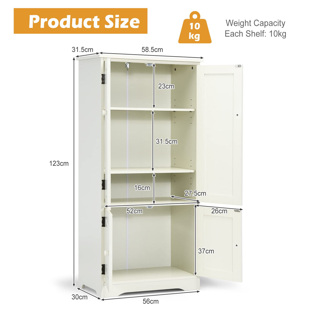 Freestanding Storage Cabinet, Antique Low Floor Cabinet, Pantry Cabinet Wooden Cupboard Organizer w/Adjustable Shelf & Anti-Tilt Design, for Living Room Bedroom Bathroom