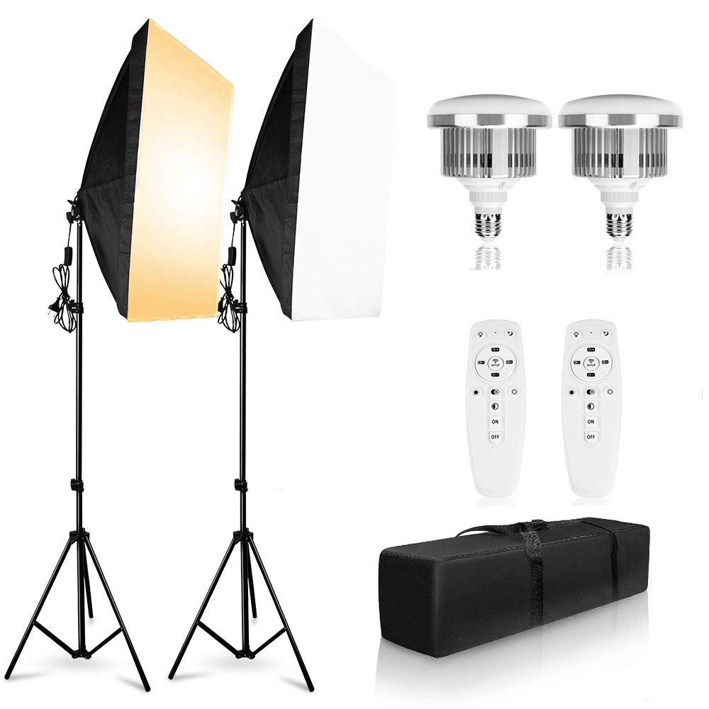 Studio lighting Kit Bi-Color Dimmable 2x 85W Softbox Continuous Lighting Background Support System Black White Green Backdrop Cloth with Stand For Portrait Product Photography Video Shooting