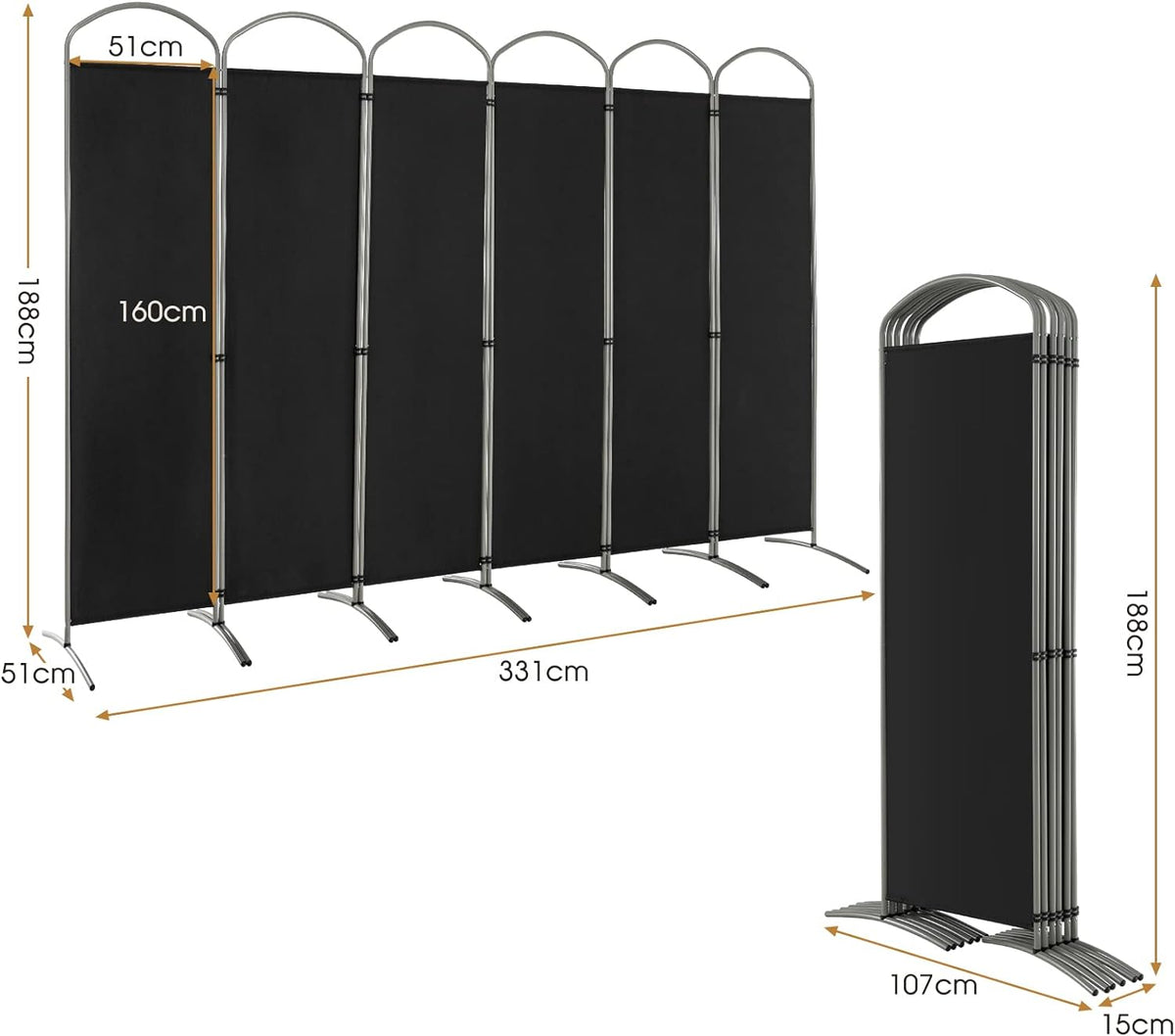 188cm Folding 6-Panel Room Divider – 4 Colours