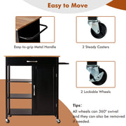 Rolling Kitchen Island with Rubberwood Top & Cabinet