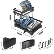 42 cm 2-Tier Dish Rack with 360° Extendable Drain Spout – 2 Colours