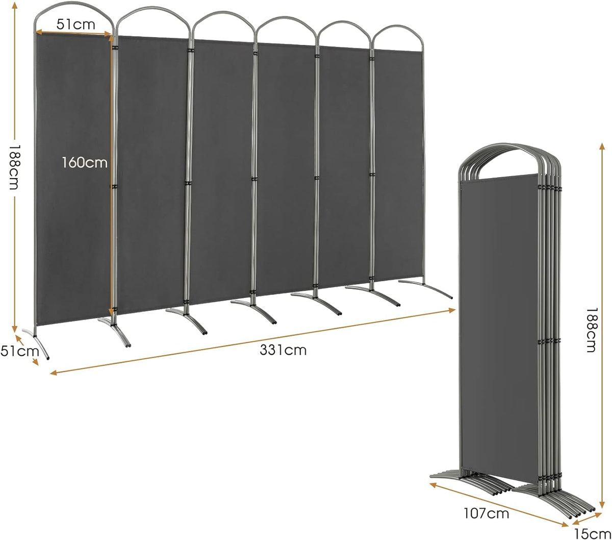 188cm Folding 6-Panel Room Divider – 4 Colours