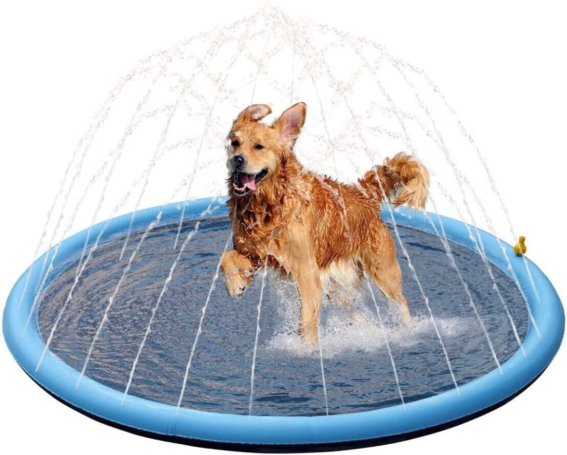 Blue 1 m Inflatable Dog Sprinkler & Splash Mat with Anti-Slip Pad