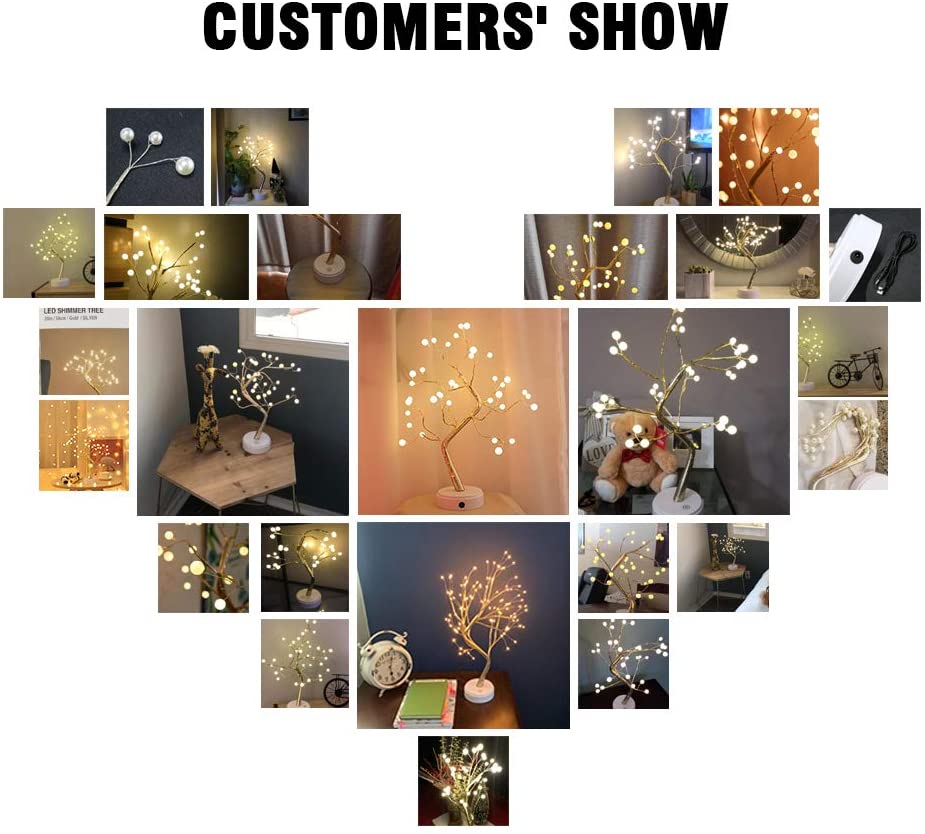 Bonsai Tree Light with 36 Pearls LED Adjustable Branch Tree Lamp Decoration Battery/USB Operated Night Light for Bedroom Christmas Party Indoor Decoration (Warm White)