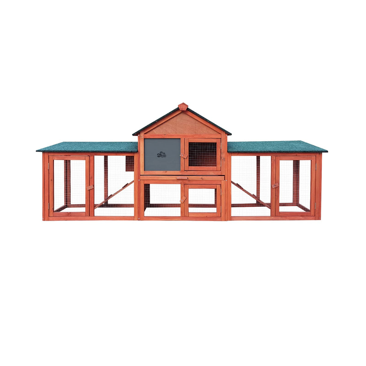 210 cm Fir-Wood Two-Level Small-Animal Hutch with Mesh Run