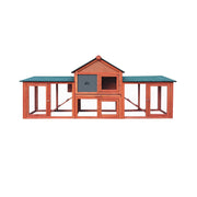 210 cm Fir-Wood Two-Level Small-Animal Hutch with Mesh Run