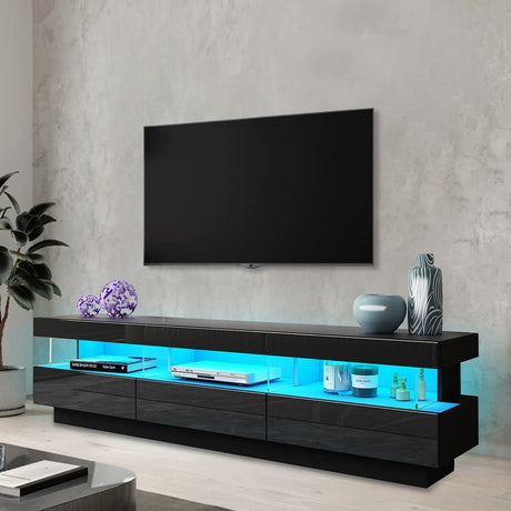 Luxsuite LED TV Stand Cabinet TV Unit Storage Entertainment Console High Gloss Front 3 Drawer