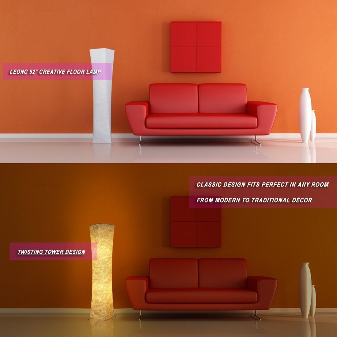 Design Floor Lamp, LEONC Standing Lamp, RGB 7 Colours, 10 Levels Brightness, Remote Control