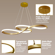 LED Modern Chandelier, Dimmable Pendant Light with Remote Control, Musical Note Shape Chandelier Lighting for Dining Rooms Bedroom Kitchen Restaurant, 100CM, 3000K-6000K, 68W, Gold