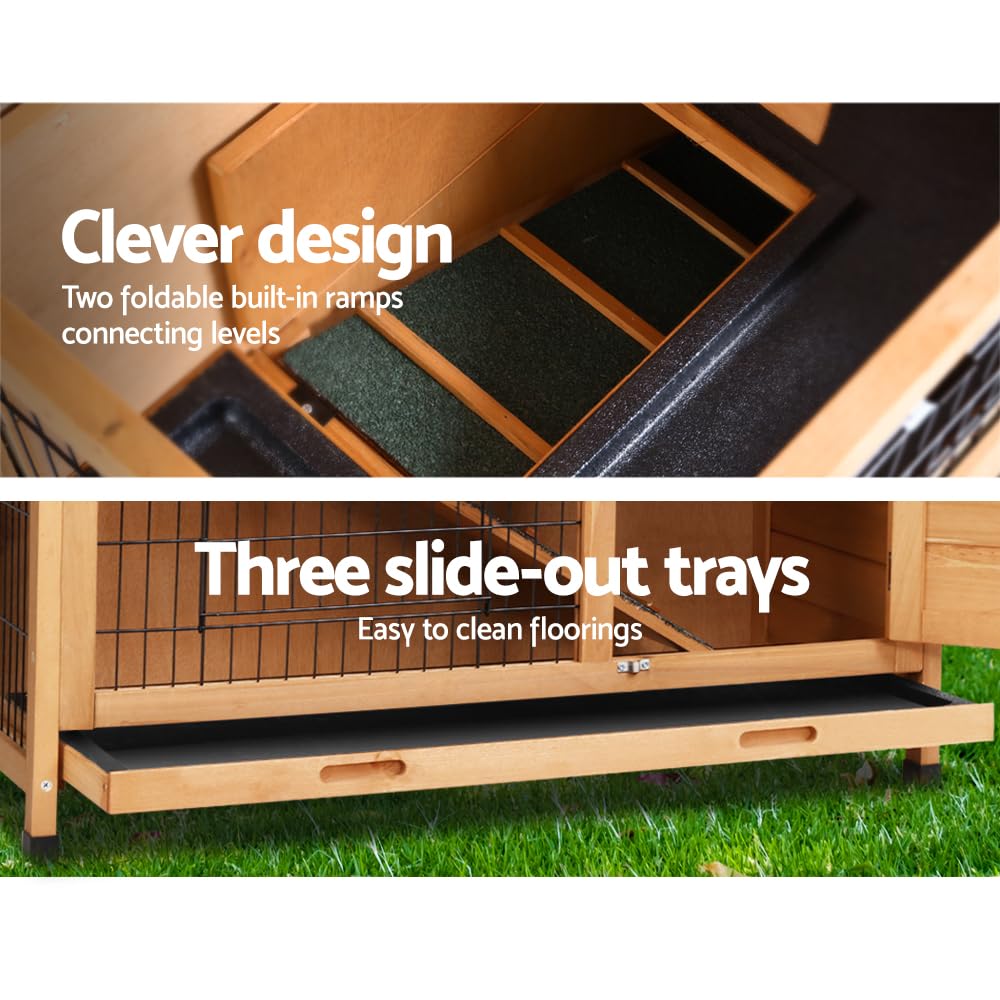 3-Level Fir-Wood Small-Animal Hutch – 91.5 × 46 × 116.5 cm