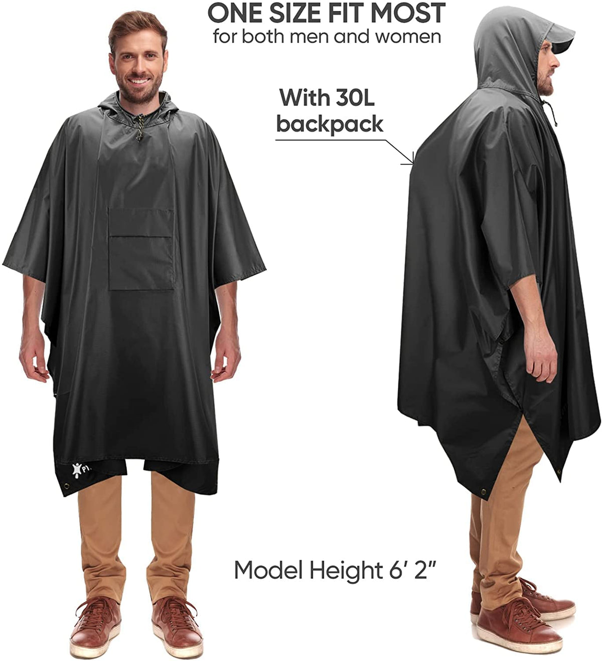 Adult Hooded Waterproof Rain Poncho with Reflective Strips
