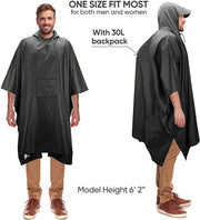 Adult Hooded Waterproof Rain Poncho with Reflective Strips