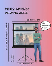 Projector Screen with Stand 60 inch - Indoor and Outdoor Projection Screen for Movie or Office Presentation - 16:9 HD Premium Wrinkle-Free Tripod Screen for Projector with Carry Bag and Tight Straps