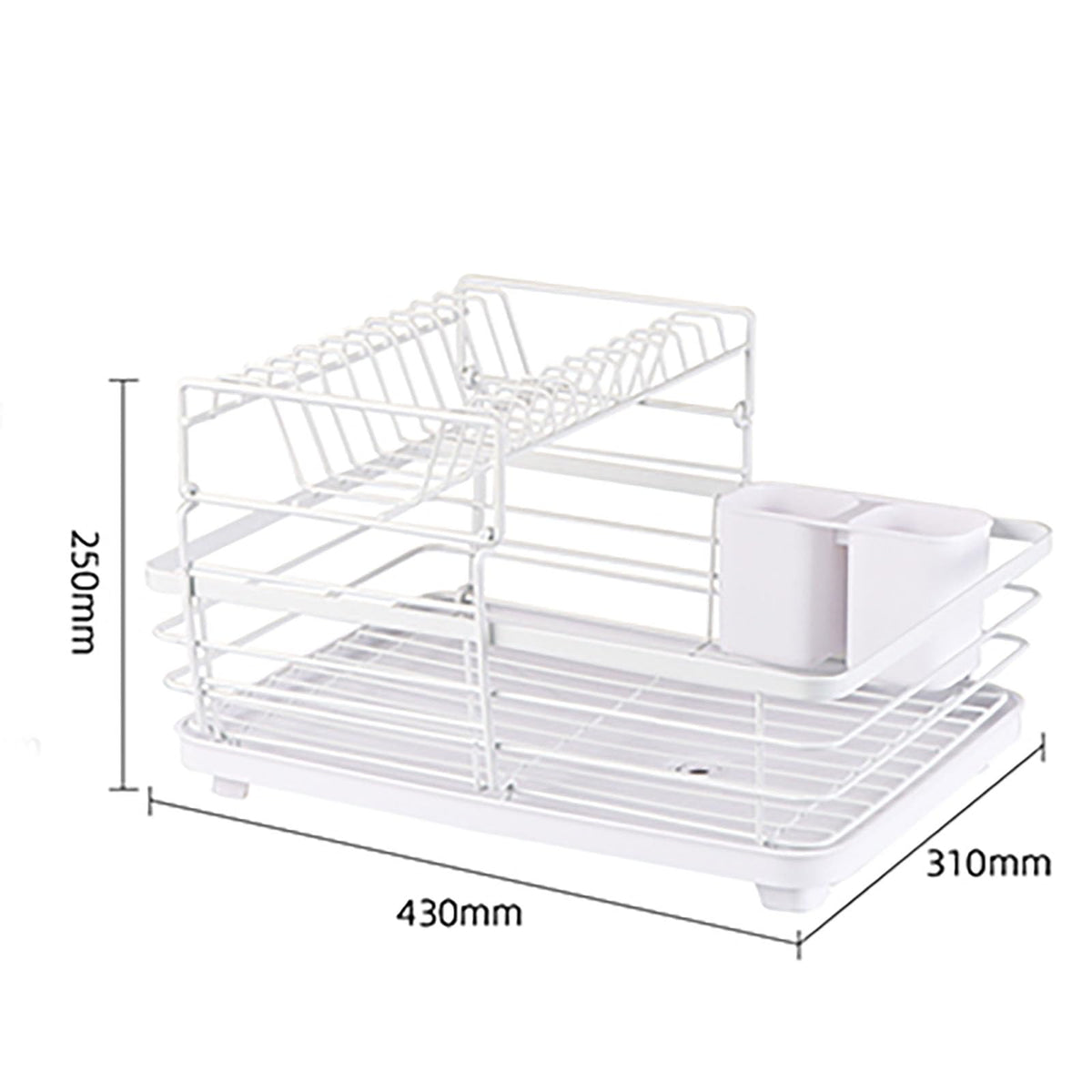 43 cm White 2-Tier Dish Drying Rack with Rotating Drain Spout