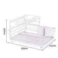 43 cm White 2-Tier Dish Drying Rack with Rotating Drain Spout