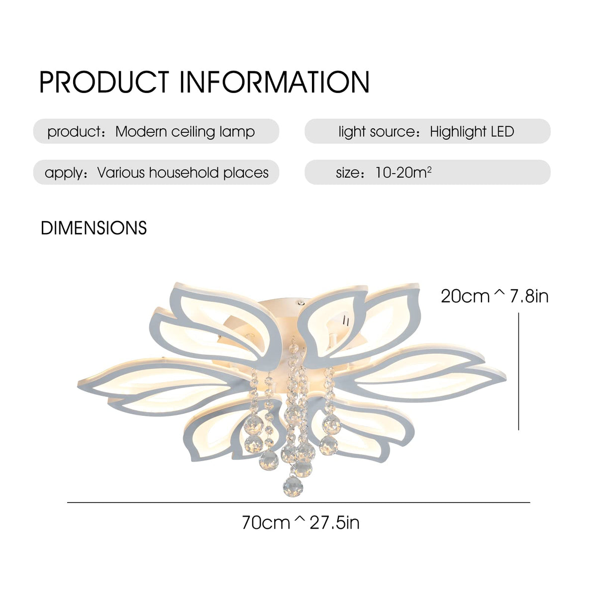 Dimmable Modern Ceiling Light, 56W LED Flower Ceiling Lamp, White Acrylic Flower Light Fixture, 6-Head Flush Mount Chandelier Ceiling with Remote, Ideal for Bedroom Kitchen Dining Room Lighting