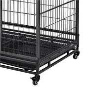 38" Dog Cage with Wheels and Removable PVC Plastic Tray, Portable Sturdy Kennel House with 2 Door and Metal Frame