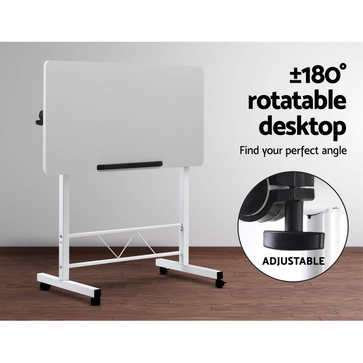 Mobile Adjustable Bedside Laptop Table – White or Light Wood