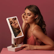 Large LED Vanity Mirror with 10× Magnifying Mirror & Organiser Base