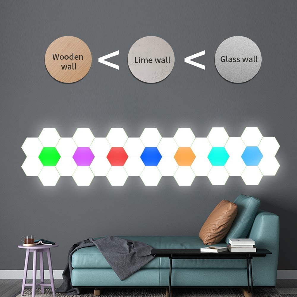 Hexagon Wall Light with Remote Control, Smart Modular Touch-Sensitive LED Light Wall Panels RGB Night Light DIY Geometry Splicing Hex Light for Bedroom Living Room Hallway Party Decor,6 Pack