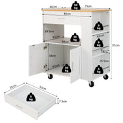 White Rolling Kitchen Island with 3-Tier Spice Rack
