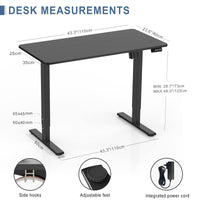 Electric Height Adjustable Standing Desk 110x60cm (43.3"x23.6"), Sit Stand Desk with Splicing Top for Home Office (Black Frame + Black Desktop)