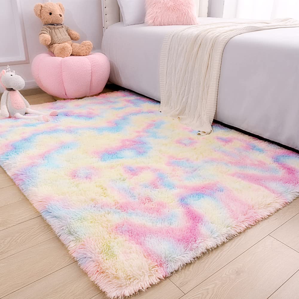 Rainbow Fluffy Rug, 4x5.9 Feet