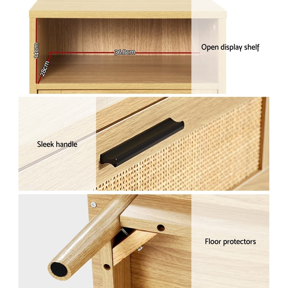 54 cm Rattan Bedside Table with Drawer & Shelf