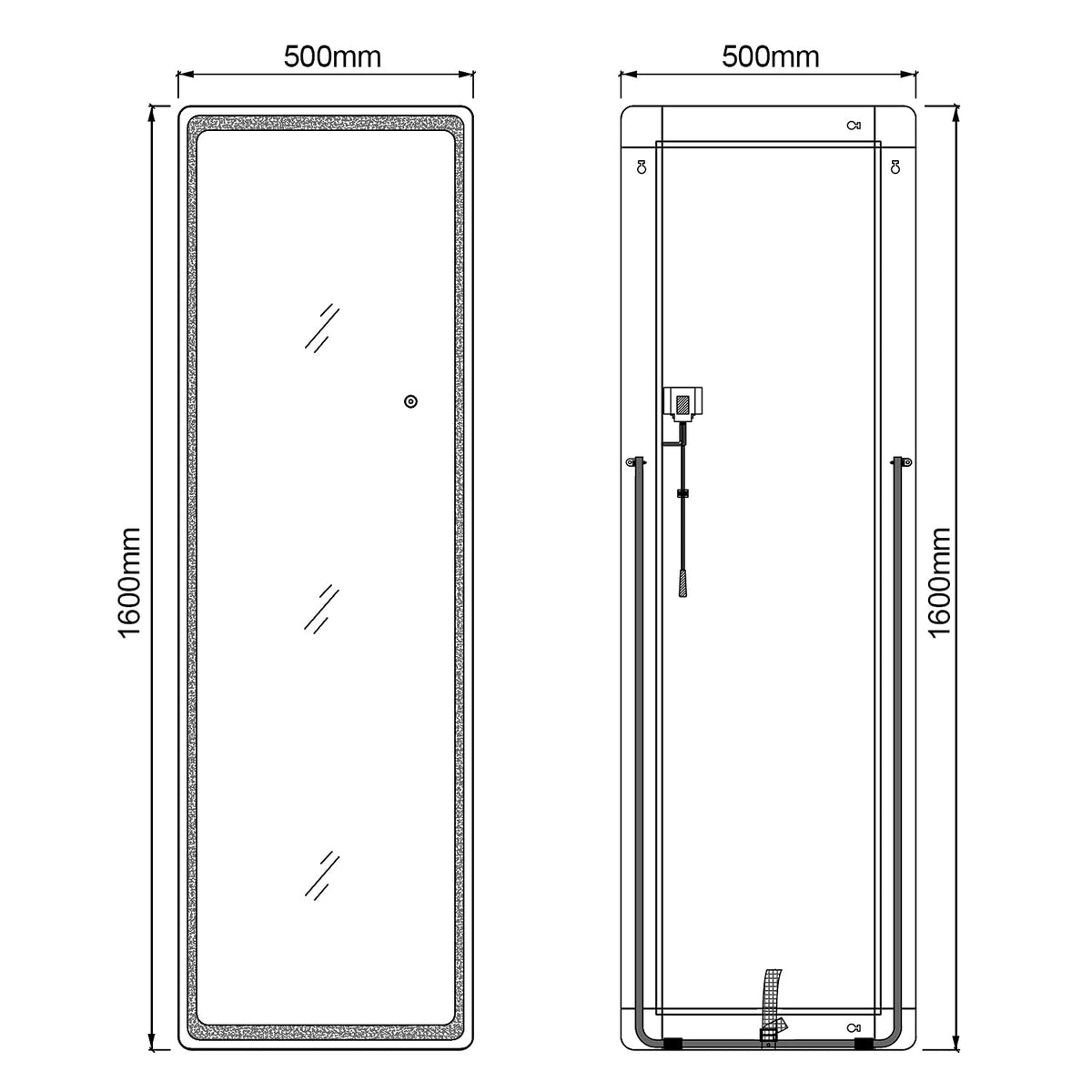 LED Floor Mirror, Wall Mounted Hanging Mirror with Lights, LED Lighted Full Body Dressing Mirror, Large Vanity Mirror for Bedroom 160 x 50 cm