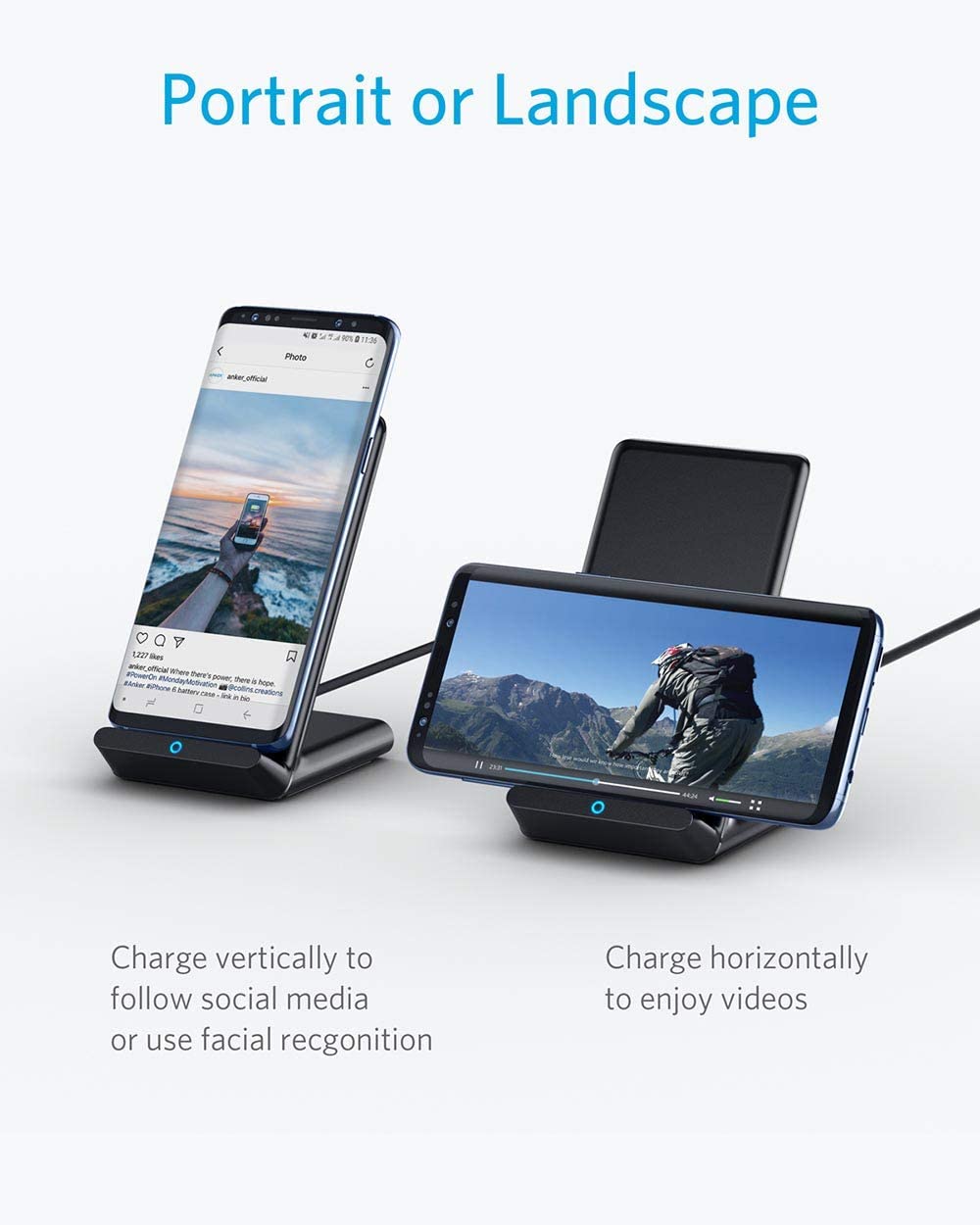 Anker Fast Wireless Charger, 10W Wireless Charging Stand, Qi-Certified, Compatible iPhone XR/Xs Max/XS/X/8/8 Plus, Fast-Charging Galaxy S9/S9+/S8/S8+/Note 9 and More, PowerWave Stand (No AC Adapter)